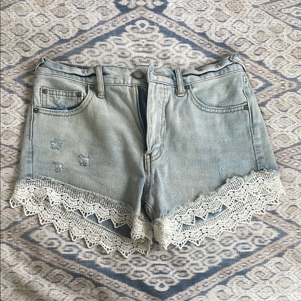 Women's Denim Lace Trim Shorts